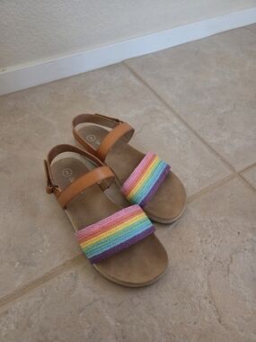 Kids Rainbow Strap Sandals - Brown with Multicolor Stripes